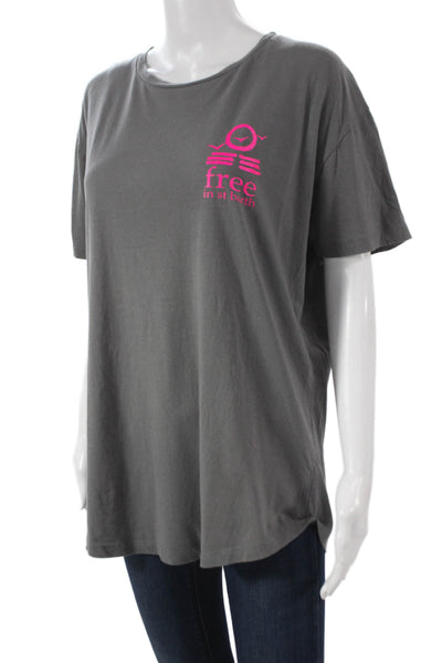 Free In St Barth Unisex Adults Gray Cotton Crew Neck T-Shirt Size L