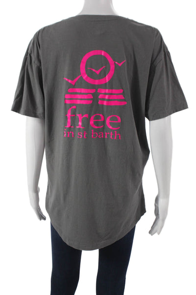 Free In St Barth Unisex Adults Gray Cotton Crew Neck T-Shirt Size L