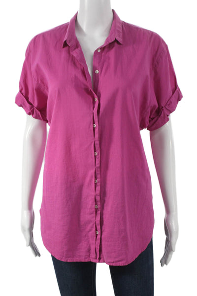 Xirena Womens Basic Collared Short Sleeve Button Up Pink Cotton Top Size S