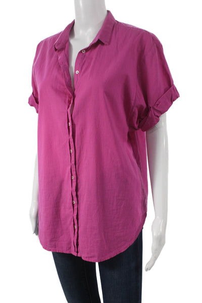 Xirena Womens Basic Collared Short Sleeve Button Up Pink Cotton Top Size S
