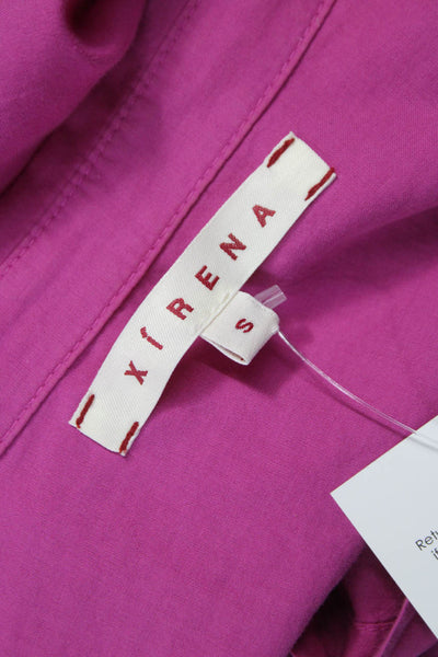 Xirena Womens Basic Collared Short Sleeve Button Up Pink Cotton Top Size S