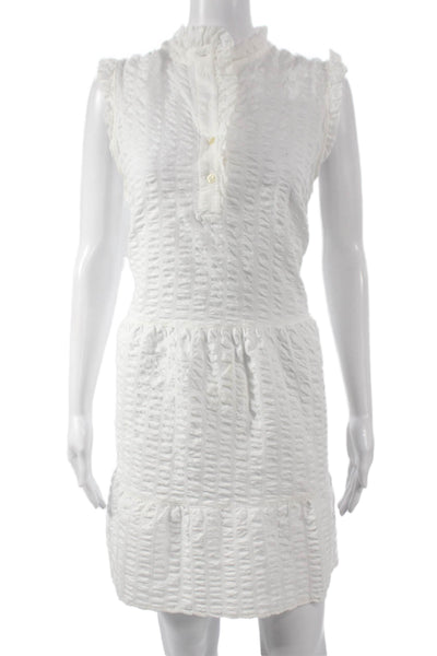 0039 Italy Womens White Geometric Cotton Shift Dress Sleeveless Size M
