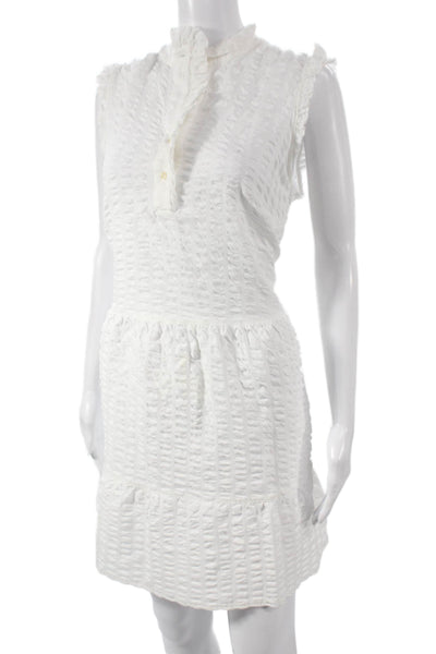 0039 Italy Womens White Geometric Cotton Shift Dress Sleeveless Size M