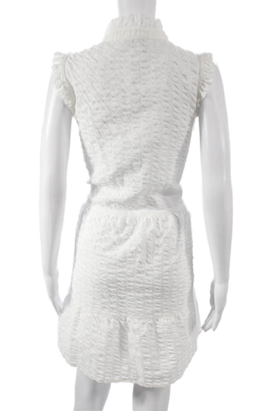 0039 Italy Womens White Geometric Cotton Shift Dress Sleeveless Size M