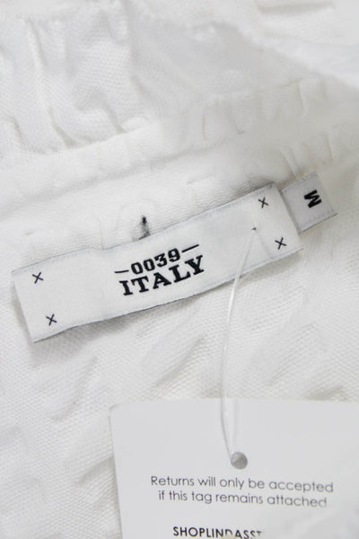 0039 Italy Womens White Geometric Cotton Shift Dress Sleeveless Size M