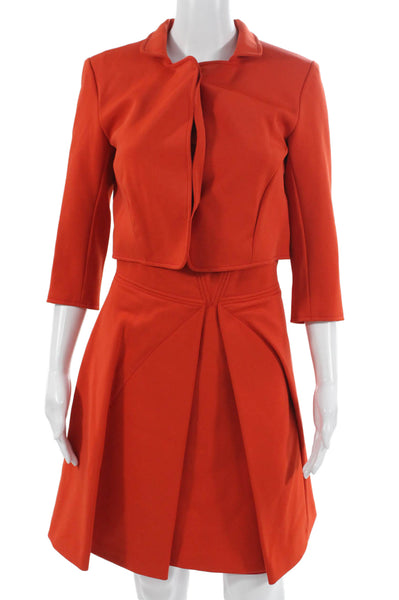 Zac Posen Womens Button Down Jacket Pleated A Line Skirt Set Orange Size 6
