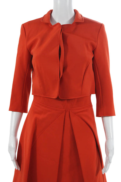 Zac Posen Womens Button Down Jacket Pleated A Line Skirt Set Orange Size 6
