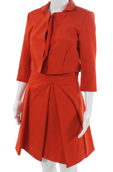 Zac Posen Womens Button Down Jacket Pleated A Line Skirt Set Orange Size 6
