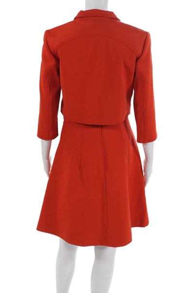Zac Posen Womens Button Down Jacket Pleated A Line Skirt Set Orange Size 6