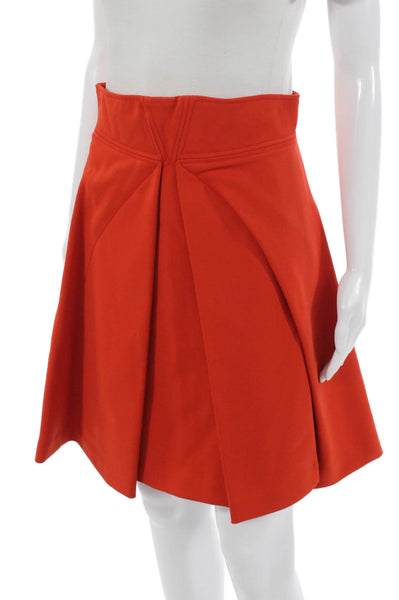 Zac Posen Womens Button Down Jacket Pleated A Line Skirt Set Orange Size 6