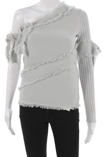 Jonathan Simkhai Women One Shoulder Long Sleeve Pullover Sweater Gray Size S