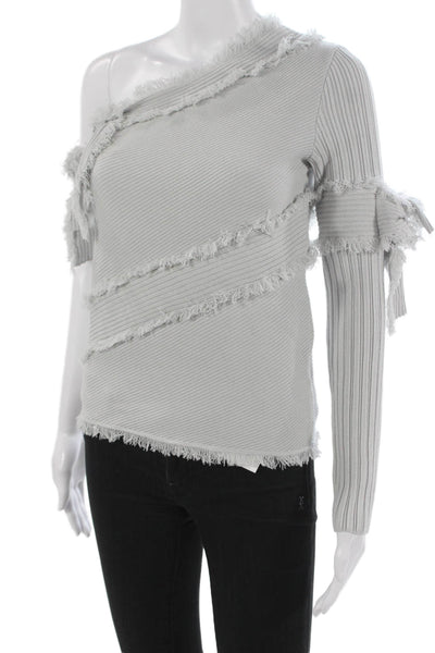 Jonathan Simkhai Women One Shoulder Long Sleeve Pullover Sweater Gray Size S