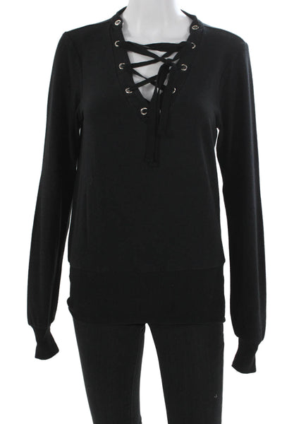 L'Agence Womens Pullover T-Shirt Black V-Neck Long Sleeve Size XS