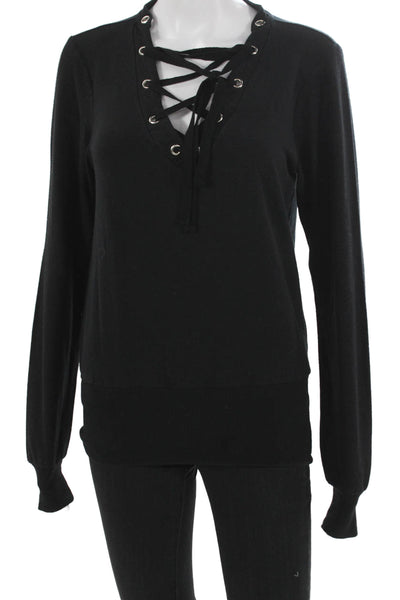 L'Agence Womens Pullover T-Shirt Black V-Neck Long Sleeve Size XS
