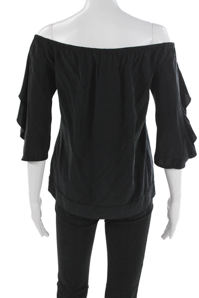 L'Agence Womens Black Silk Off Shoulder Blouse 3/4 Sleeve Size S