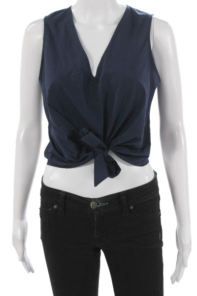 Ramy Brook Womens Cropped V Neck Cotton Tank Blue Size XS