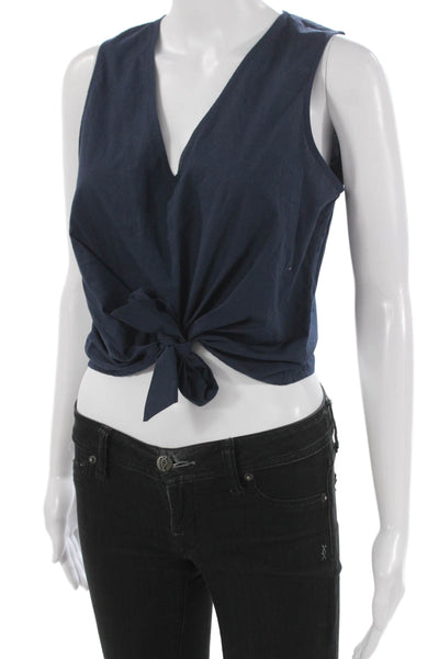 Ramy Brook Womens Cropped V Neck Cotton Tank Blue Size XS