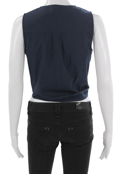 Ramy Brook Womens Cropped V Neck Cotton Tank Blue Size XS