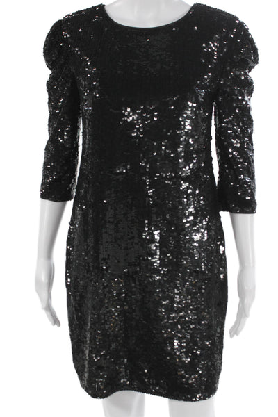 L'Agence Womens Black Shift Dress 3/4 Sleeve Round Neck Size 4
