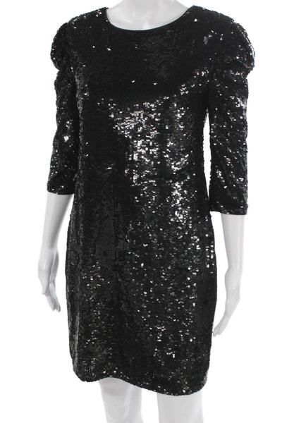 L'Agence Womens Black Shift Dress 3/4 Sleeve Round Neck Size 4