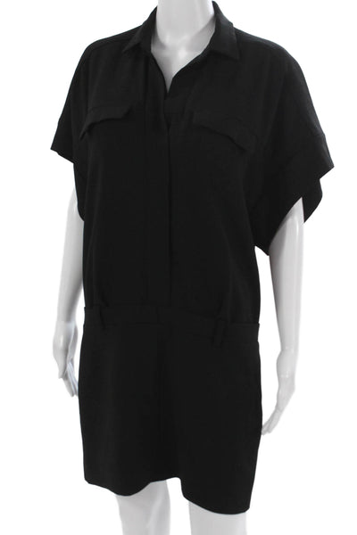 IRO Women Romper Black Collared Short Sleeve Knee Length Acetate Size 38