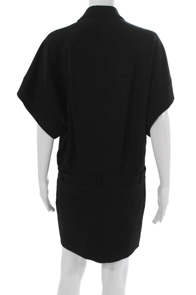 IRO Women Romper Black Collared Short Sleeve Knee Length Acetate Size 38