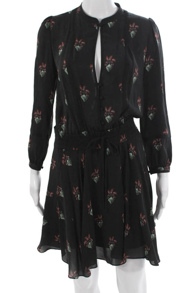 A.L.C. Womens Fit & Flare Silk Floral Button Mini Dress Long Sleeve Size 2