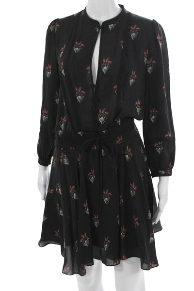 A.L.C. Womens Fit & Flare Silk Floral Button Mini Dress Long Sleeve Size 2