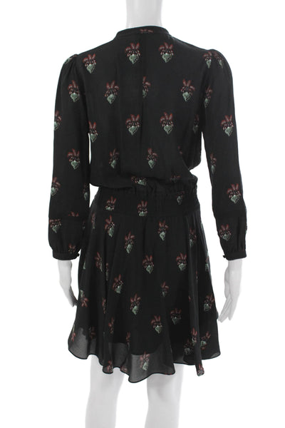 A.L.C. Womens Fit & Flare Silk Floral Button Mini Dress Long Sleeve Size 2