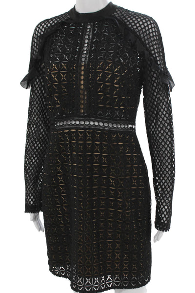 Self Portrait Womens Bodycon Black Long Sleeve High Neck Dress Size S