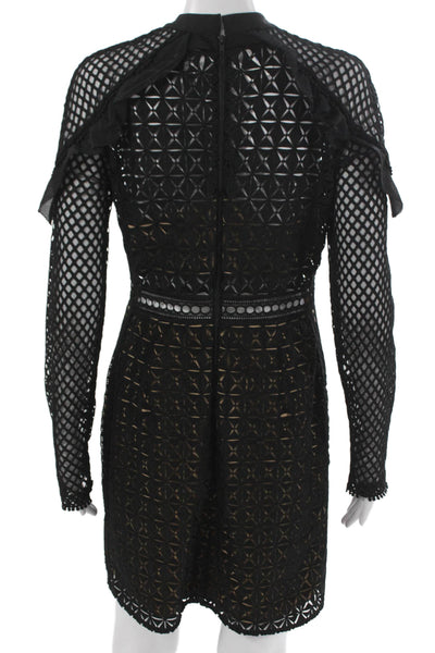 Self Portrait Womens Bodycon Black Long Sleeve High Neck Dress Size S