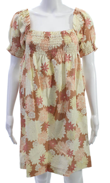 Faherty Women Sundress Beige Square Neck Short Sleeve Cotton Size S