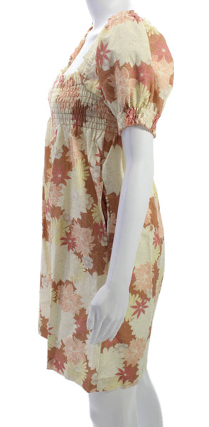 Faherty Women Sundress Beige Square Neck Short Sleeve Cotton Size S