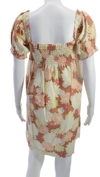 Faherty Women Sundress Beige Square Neck Short Sleeve Cotton Size S