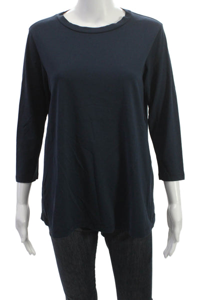Labo.Art Women Blue Cotton Tunic Round Neck 3/4 Sleeve Pullover Solid Size 2