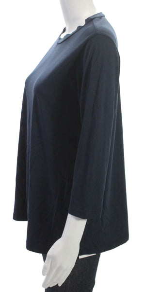 Labo.Art Women Blue Cotton Tunic Round Neck 3/4 Sleeve Pullover Solid Size 2