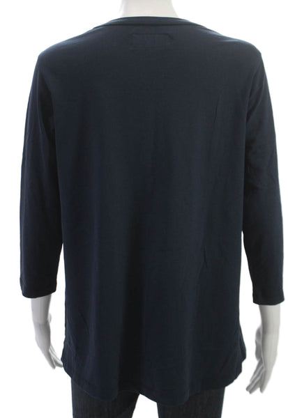 Labo.Art Women Blue Cotton Tunic Round Neck 3/4 Sleeve Pullover Solid Size 2