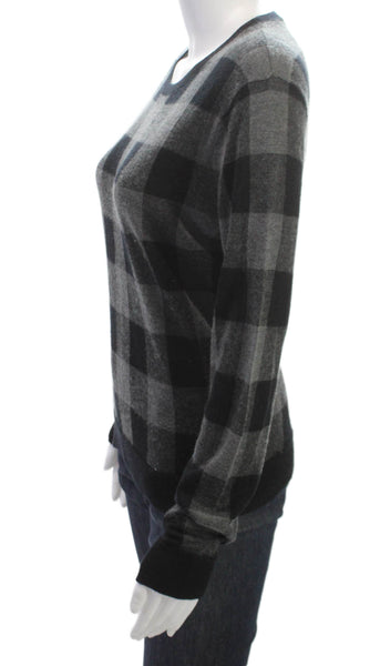 Theory Women Pullover Cashmere Blend Check Crew Neck Black Sweater Size M