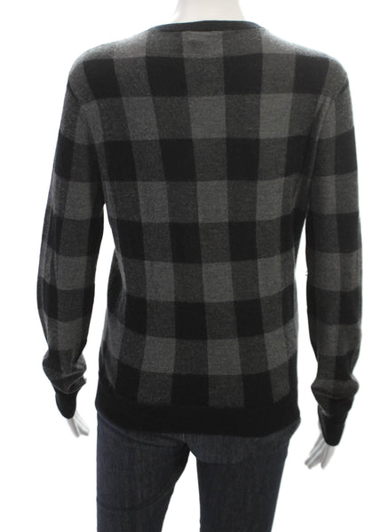 Theory Women Pullover Cashmere Blend Check Crew Neck Black Sweater Size M