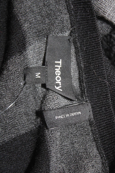 Theory Women Pullover Cashmere Blend Check Crew Neck Black Sweater Size M