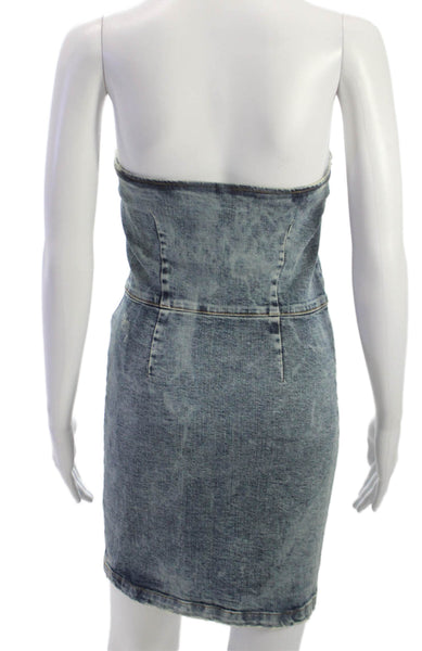 Retrofete Women Bodycon Strapless Blue Cotton Dress Size S