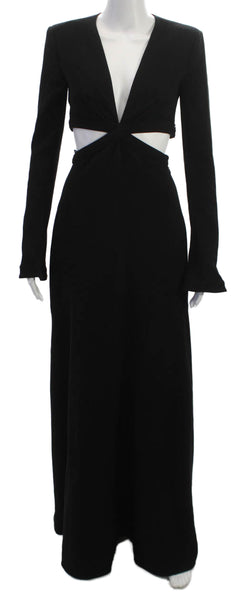 ALC Women Maxi Dress Black V Neck Long Sleeve Zip Triacetate Size 0
