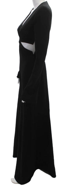 ALC Women Maxi Dress Black V Neck Long Sleeve Zip Triacetate Size 0