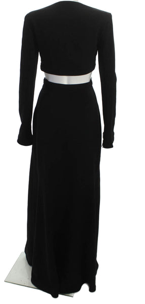 ALC Women Maxi Dress Black V Neck Long Sleeve Zip Triacetate Size 0