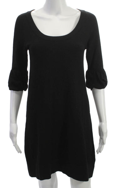 Theory Women Black Sweater Dress 3/4 Sleeve Scoop Neck Wool Size S