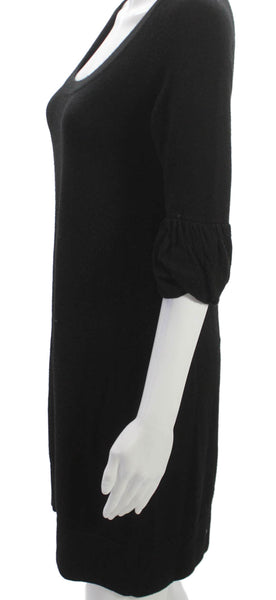Theory Women Black Sweater Dress 3/4 Sleeve Scoop Neck Wool Size S