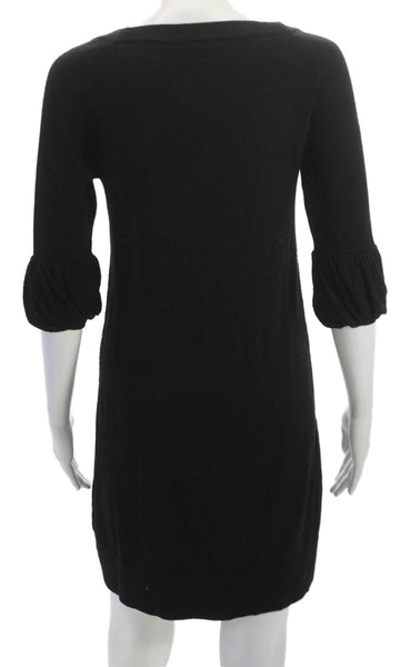 Theory Women Black Sweater Dress 3/4 Sleeve Scoop Neck Wool Size S