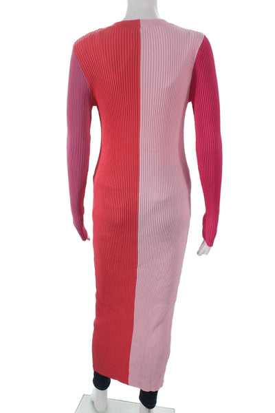 Staud Womens Sweater Dress Pink Colorblock V Neck Long Sleeve Viscose Size M