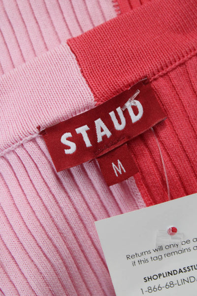 Staud Womens Sweater Dress Pink Colorblock V Neck Long Sleeve Viscose Size M