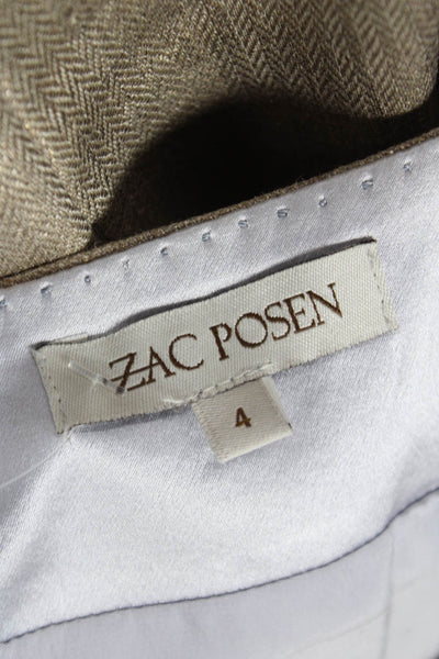 Zac Posen Women Trumpet Midi Skirt Gold Linen Herringbone Zip Size 4